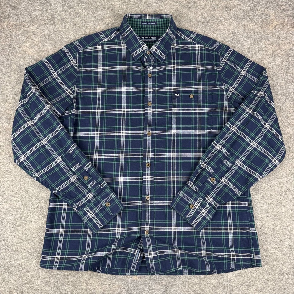 Fish Hippie Broadmarsh Flannel Button Up Shirt Long Sleeve Pocket Mens Large‎ L